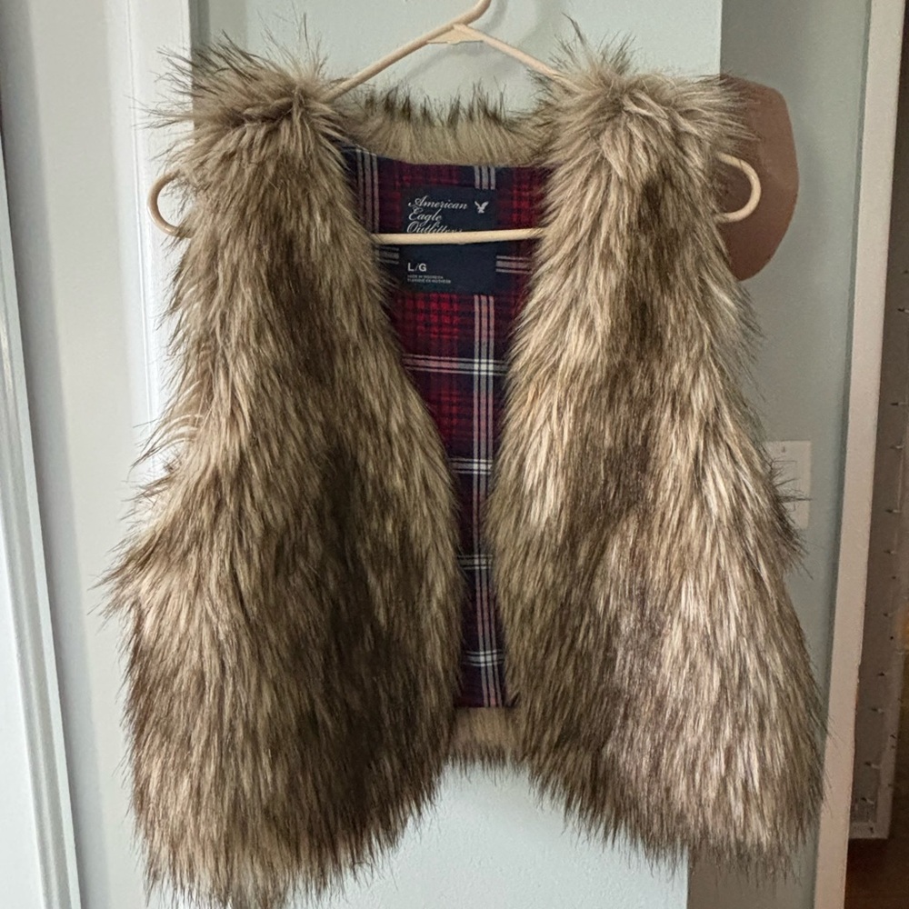 Faux Fur Vest with Plaid Lining
